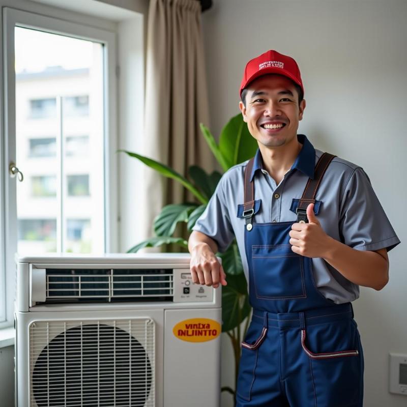 Đội ngũ thợ vệ sinh máy lạnh chuyên nghiệp, tận tâm của Hồng Tâm Phát tại Quận 10.