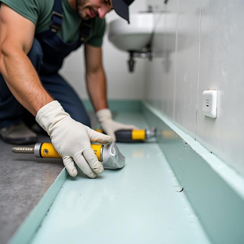 Hoat dong thi cong chong tham san nha ve sinh bang vat lieu chuyen dung boi tho Hong Tam Phat