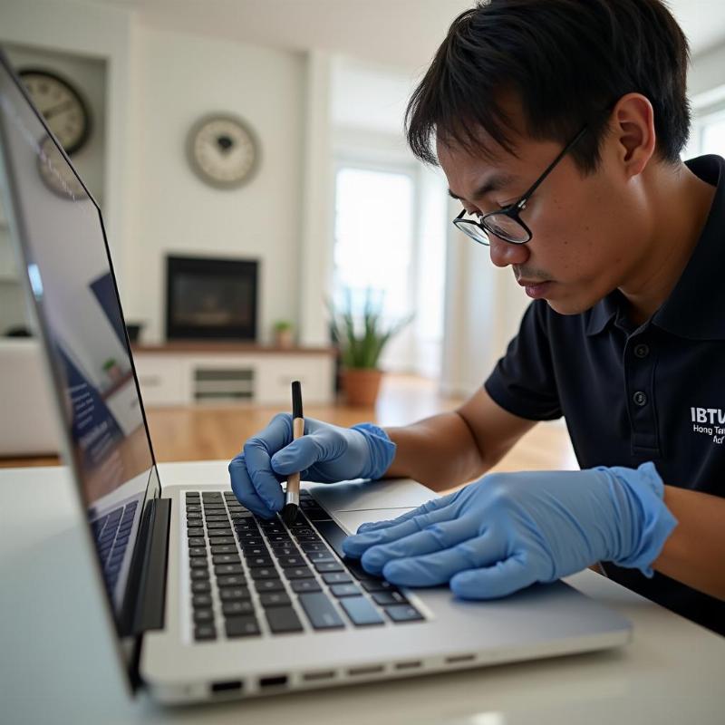 Kỹ thuật viên Hồng Tâm Phát vệ sinh bàn phím macbook tại nhà chuyên nghiệp